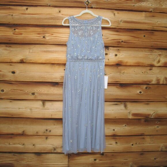 MAC DUGGAL 9222 Blue High Neck Sleeveless Embellished A Line Cocktail Dress - Picture 5 of 13